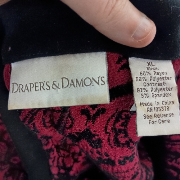 DRAPERS & DAMONS Christmas Party XL Holiday Black Red Patterned Blazer Jacket - Picture 2 of 9